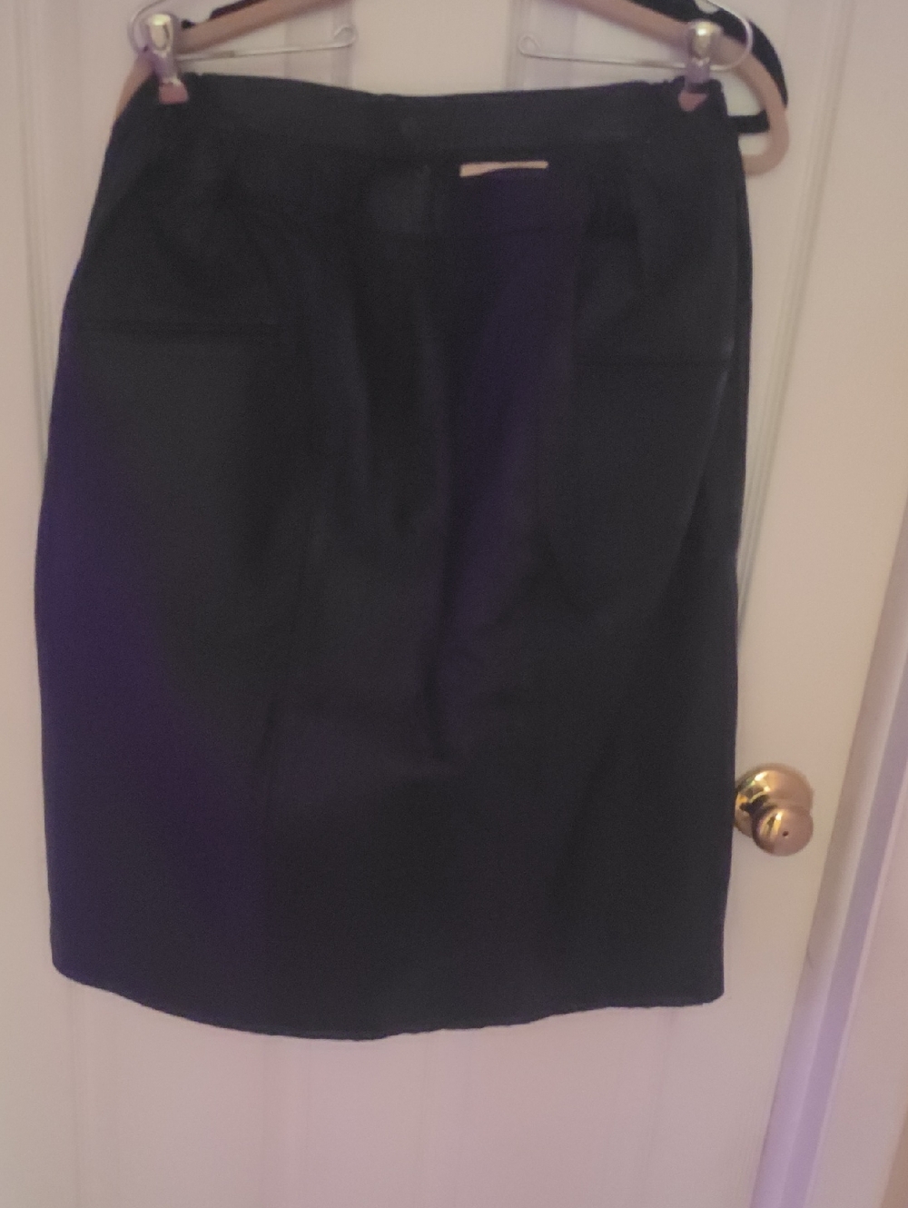Women's Black Leather Pencil Skirt with Front Pockets